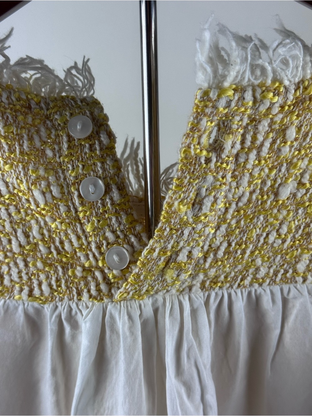 Anthropologie Maeve Yellow and White Tweed Fringe Shell - Picture 3 of 5